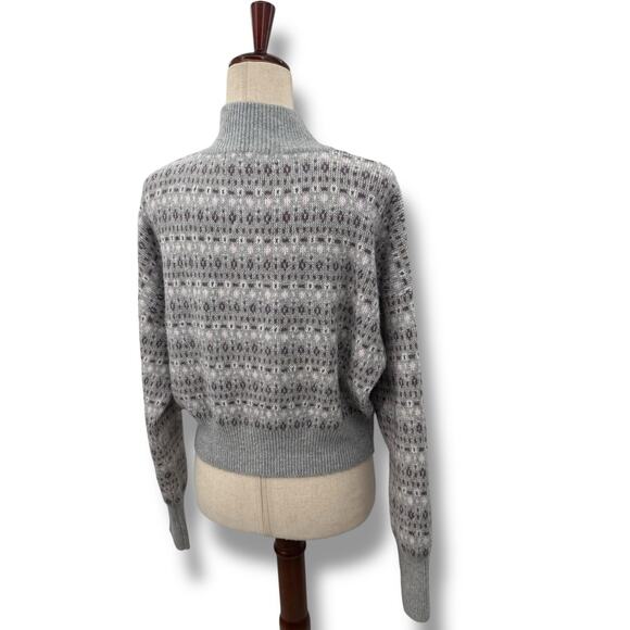 NEW Sugar Moon Quarter Zip Sweater gray Purple Winter Print Size Large Knit - Picture 6 of 11